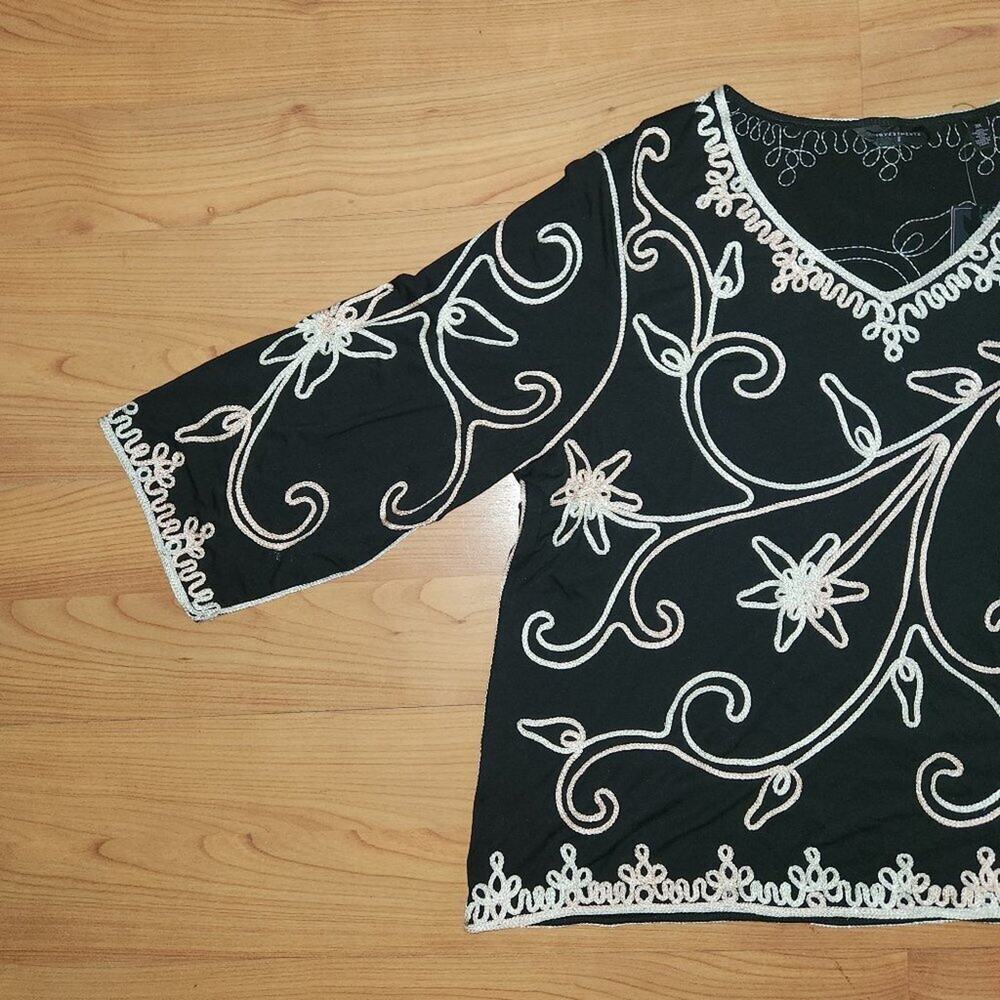 Investments II || Embroidered Black and Silver Dress Top || EUC - Picture 3 of 9